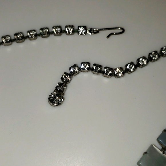 vintage Deco-Style Mother of Pearl Rhinestone Necklace - Picture 4 of 6